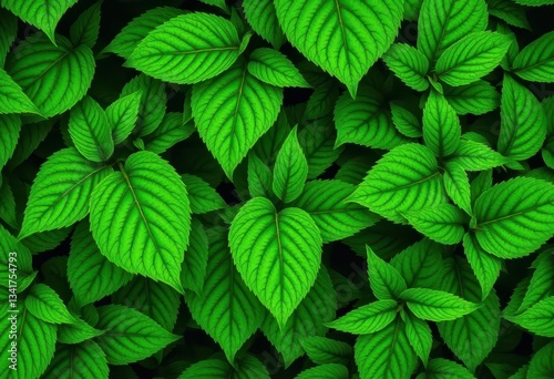 Dense, lush green leaves with visible veins and subtle shadows, greenery, background