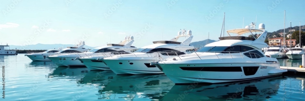 Sleek yachts bobbing gently in Cambrils marina, clear sky , nautical, sea Sleek yachts bobbing gently in Cambrils marina, clear sky , nautical, sea