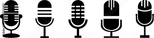 Set of Microphone vector icon Silhouettes.