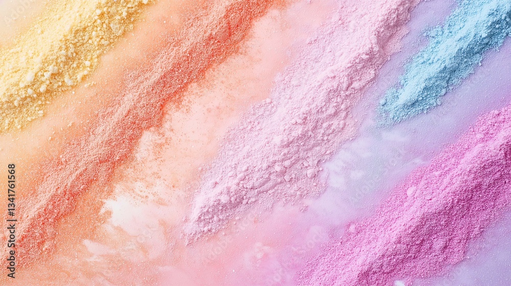 Fototapeta premium Gradient Holi powder patterns on marble, pastel tones, minimalist design. Celebrating color harmony and simplicity.