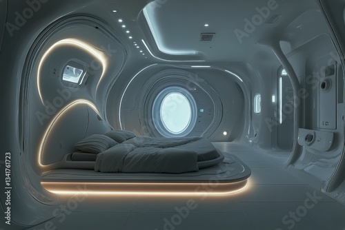 Modern Bedroom Design Featuring Futuristic Elements and Cozy Ambiance