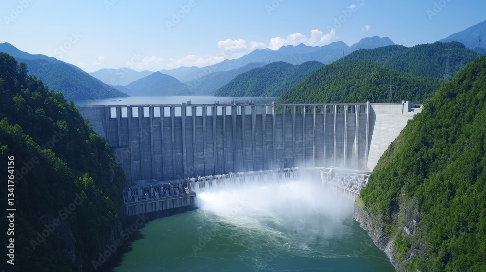 Harnessing Hydroelectric Energy at Majestic Mountain Dam Serene Landscape Aerial View of Nature's Engineering Marvel Harnessing Hydroelectric Energy at Majestic Mountain Dam Serene Landscape Aerial View of Nature's Engineering Marvel