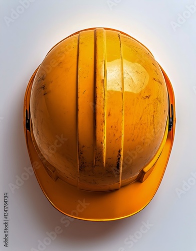 Construction Safety Helmet Resting on a Plain Background Showcasing Wear and ...
