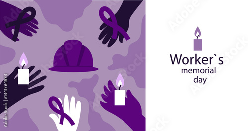 International workers memorial day  banner. Hand draw vector flat illustration for banner, poster. April 28th 