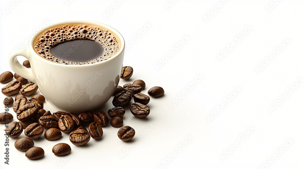 Coffee Cup and Beans on White Coffee Cup and Beans on White