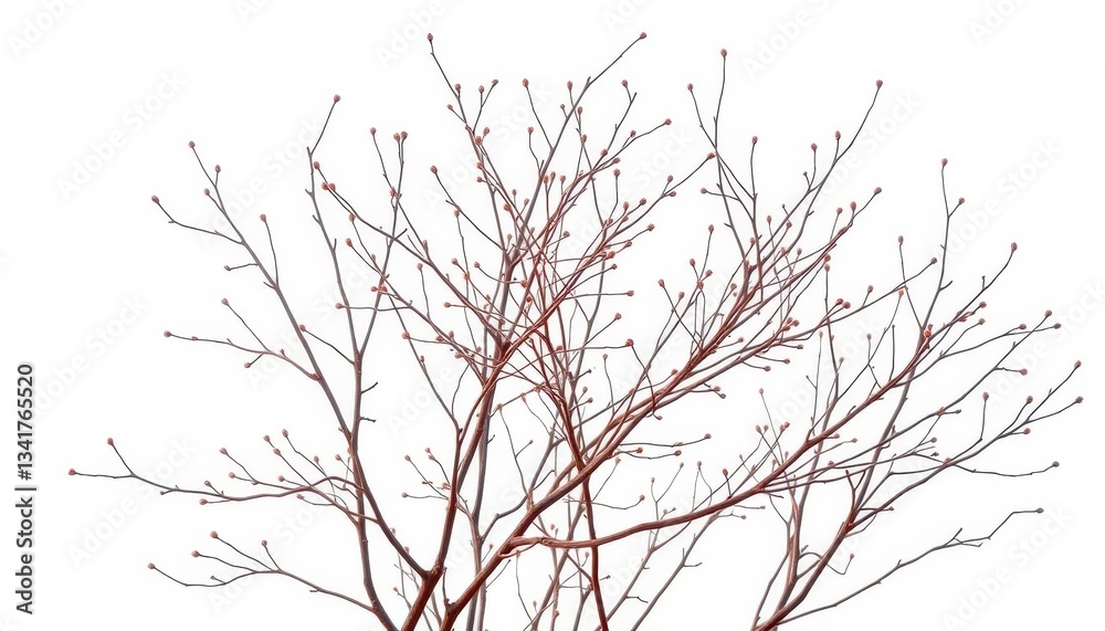 Fototapeta premium Delicate, bare branches isolated against a pure white backdrop, clean, black and white