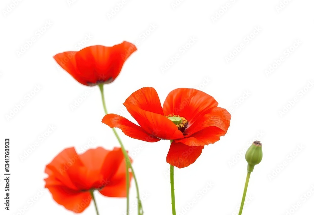 Vibrant red poppy blossom, isolated on pure white background, isolated flower, macro Vibrant red poppy blossom, isolated on pure white background, isolated flower, macro