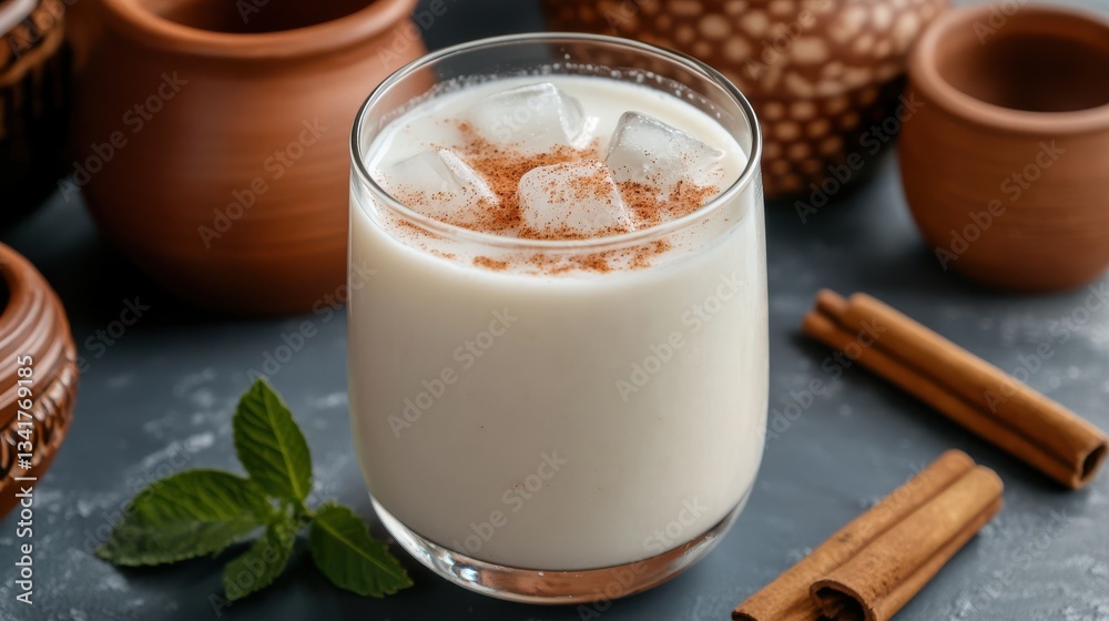 Creamy Glass of Milk Sprinkled with Fragrant Cinnamon Spice for Warmth