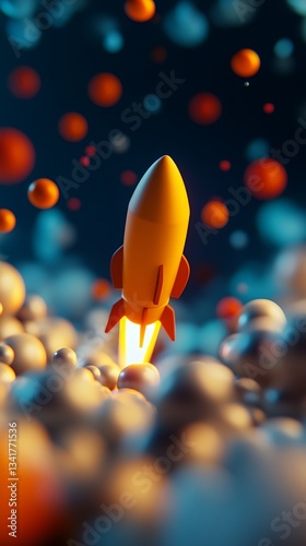 Rocket flying through the air against a clear blue sky representing space exploration