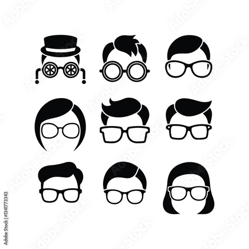 Sunglass silhouette icon set vector on white background set of black sunglasses and glasses silhouettes A set of glasses isolated. Vector glasses model icons. Sunglasses, glasses, isolated on white si