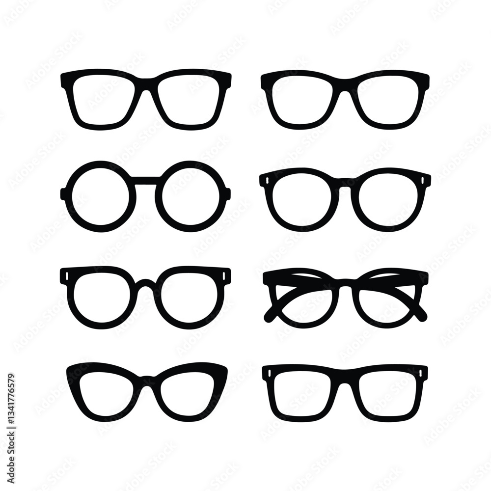 Sunglass silhouette icon set vector on white background set of black sunglasses and glasses silhouettes A set of glasses isolated. Vector glasses model icons. Sunglasses, glasses, isolated on white si Sunglass silhouette icon set vector on white background set of black sunglasses and glasses silhouettes A set of glasses isolated. Vector glasses model icons. Sunglasses, glasses, isolated on white si