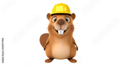 Beaver Wearing Yellow Hard Hat Outdoors