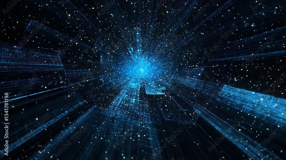 Fototapeta premium Digital City Lightspeed Tunnel.