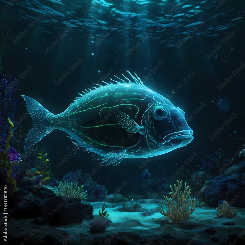 Obraz premium fluorescent fish in aquarium underwater