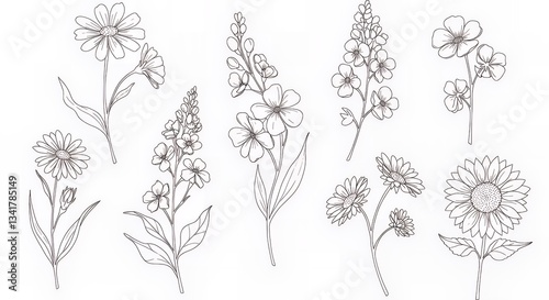 Wallpaper Mural Delicate Flower Line Art Collection for Botanical Designs and Illustrations Torontodigital.ca