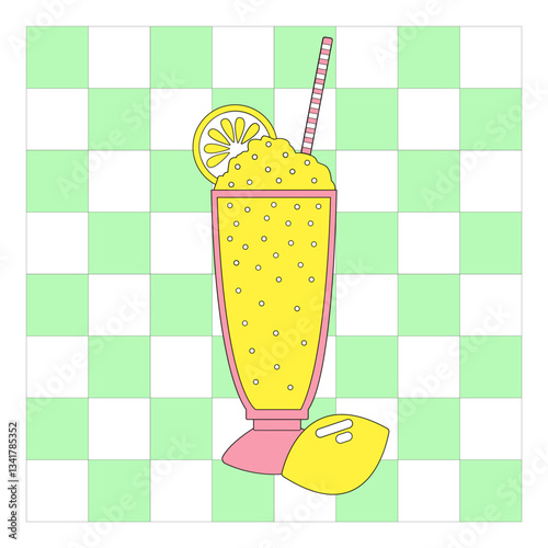 Granizada de limón en un vaso alto con una pajita. Refresco de verano. Una limonada fresquita.