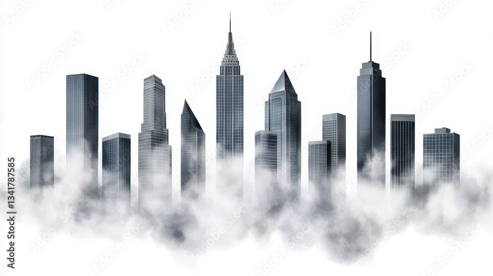 Obraz premium Mystical cityscape, a foggy urban vista enveloped in atmospheric haze foggy