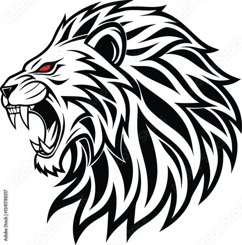 Wallpaper Mural Adobe Fierce Roaring Lion Head - Bold Black and White Tribal Vector Illustration with Red EyesIllustrator Artwork Torontodigital.ca