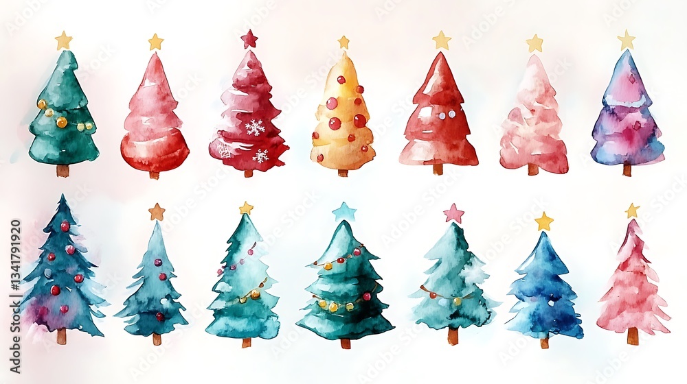 Obraz premium Watercolor Christmas trees collection.