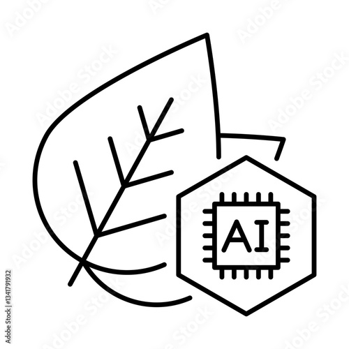 Biotech Icon – Leaf and Microchip Representing the Integration of Biological and Technological Advancements. Vector Editable Stroke