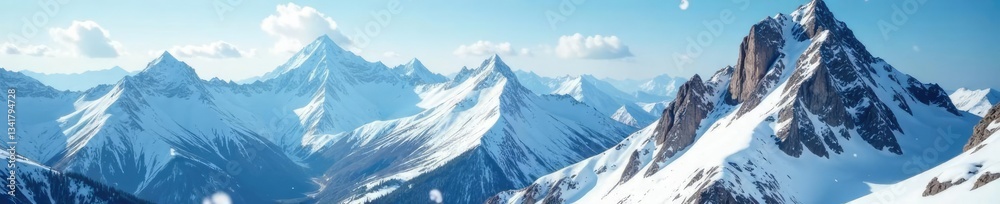 Obraz premium snowflakes gently falling on a rugged mountain peak, snowy, peaceful