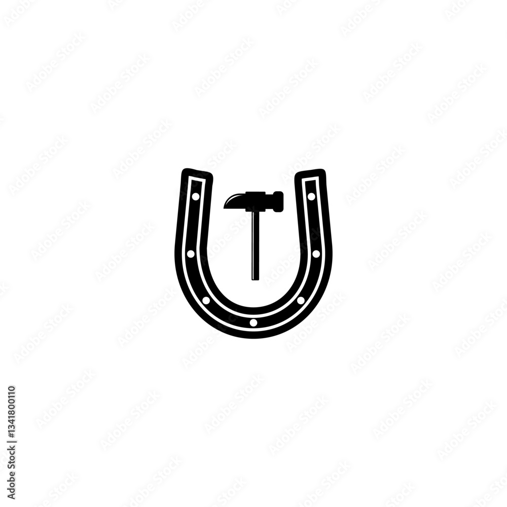 Blacksmith  hammer, horseshoe icon  isolated on white background