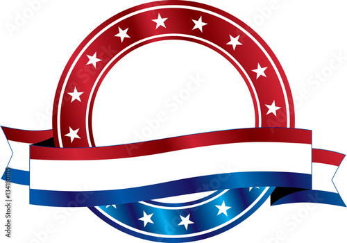 Patriotic design element, banner, badge, American button icon isolated on transparent background with blank ribbon for your own title. Veteran owned icon. 