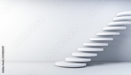 Minimalistic spiral staircase in a modern space with white walls and smooth surfaces.