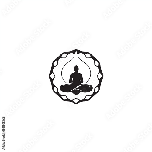 A classic black and white vector silhouette logo Happy Vesak Day.  Timeless and elegant design using geometric shapes and clean lines, focusing on balance, symmetry and visual clarity