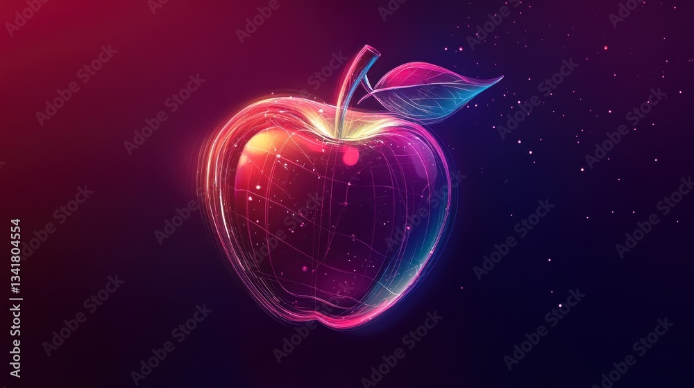 Obraz premium Glowing Apple, Digital Art, Dark Background, Tech Theme, Food Design