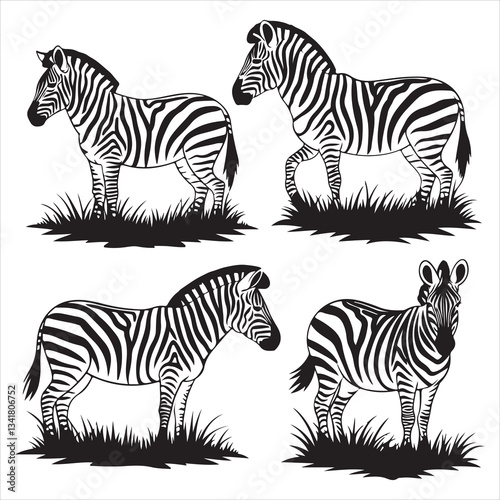 set of black various zebra vector silhouettes