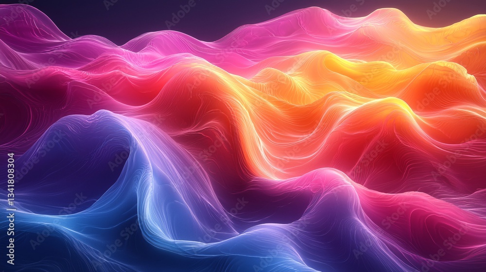 Fototapeta premium Colorful Flowing Waves of Light in Abstract Digital Artwork with Soft Glows and Gradient Hues