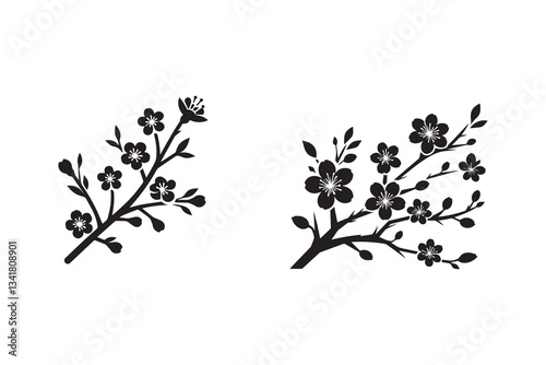 black and white color sakura brunch icon vector silhouette illustration 
