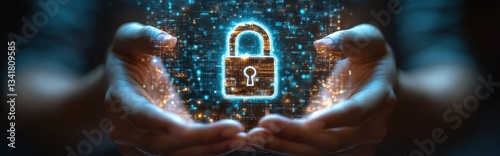 Close-up of a hand gripping a digital padlock symbolizing cybersecurity and protection of personal information