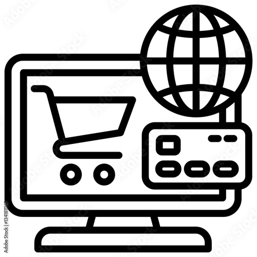 Desktop Digital Payment Line Icon in Commerce and Online Transaction
