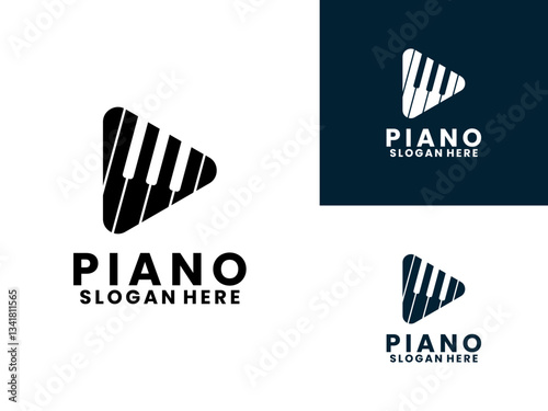 Piano Play logo design vector template. Piano with Play logo design icon