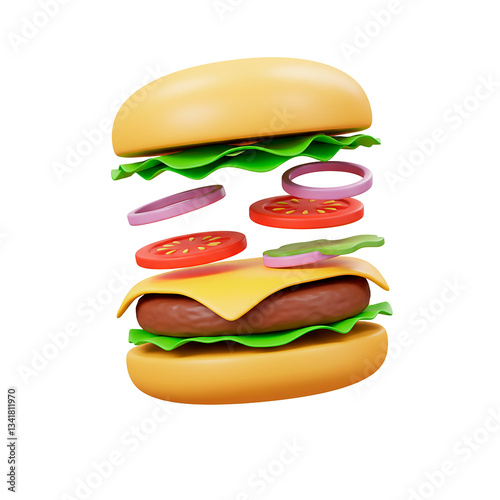 3d illustration of a falling big burger
