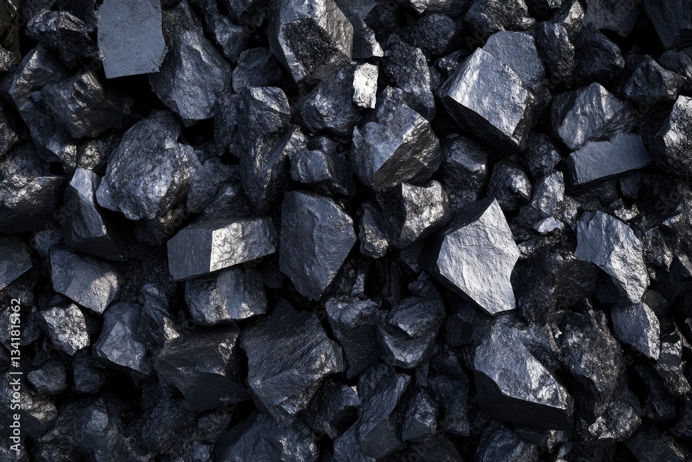 A close-up view of a pile of dark, rough-textured rocks, possibly coal or ore. A close-up view of a pile of dark, rough-textured rocks, possibly coal or ore.