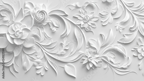 Ornate floral wall decor.  Delicate white embossed flowers and leaves.  Exquisite 3D effect