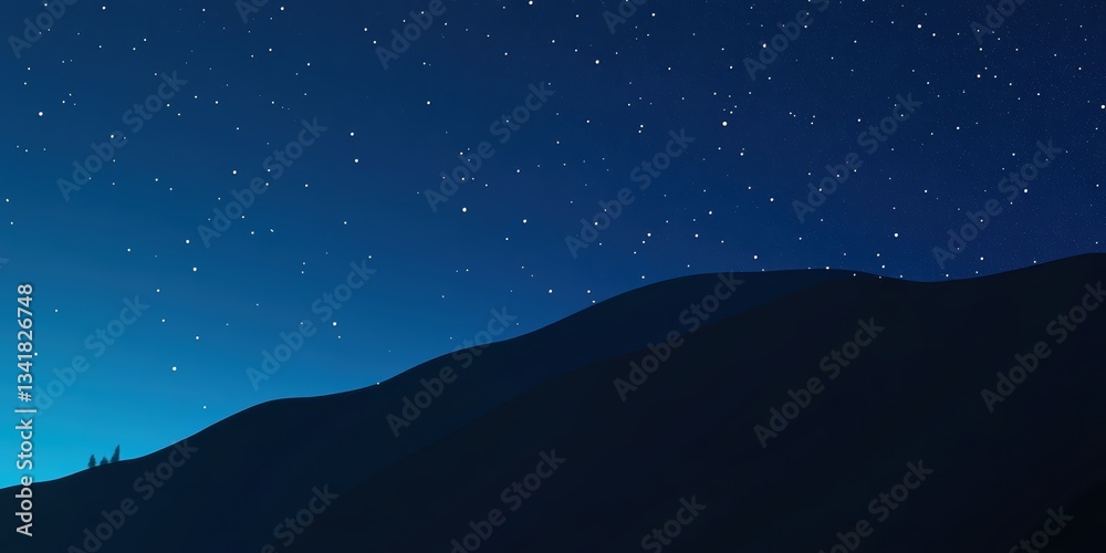 Naklejka premium Stunning night landscape featuring the bright Milky Way galaxy over majestic mountains. A breathtaking starry sky perfect for nature, astronomy, and adventure themes.