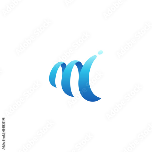wave m letter logo with splash effect in blue color gradient 3d design style