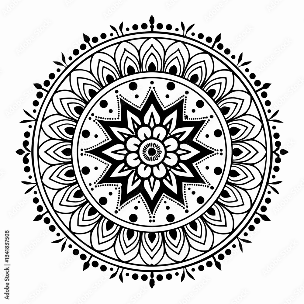 Circular pattern in the form of a mandala. Henna tatoo mandala. Mehndi style. Decorative pattern in oriental style. Coloring book page. Circular pattern in the form of a mandala. Henna tatoo mandala. Mehndi style. Decorative pattern in oriental style. Coloring book page.