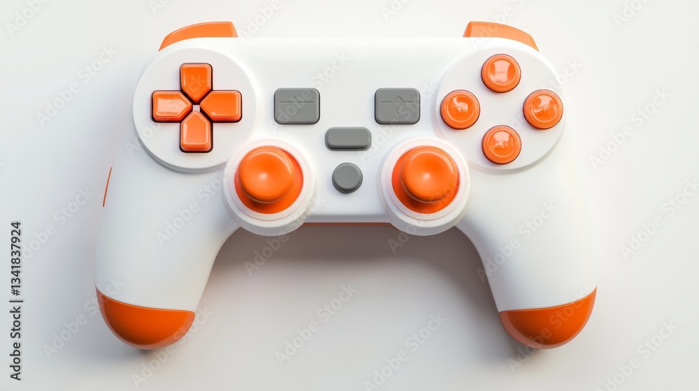 White and Orange Game Controller Top-Down Composition, Gaming Device, 3D Render, Gaming Controller gaming, controller White and Orange Game Controller Top-Down Composition, Gaming Device, 3D Render, Gaming Controller gaming, controller