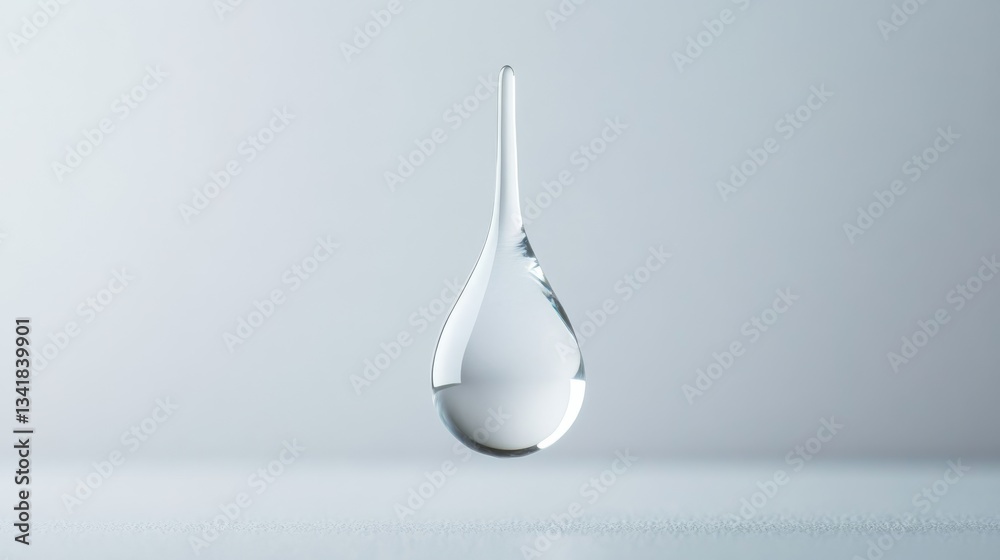 Fototapeta premium Single Glass Teardrop Minimalist 3D Render, Purity Concept, Water Drop, Clean Design Water droplet, 3D rendering
