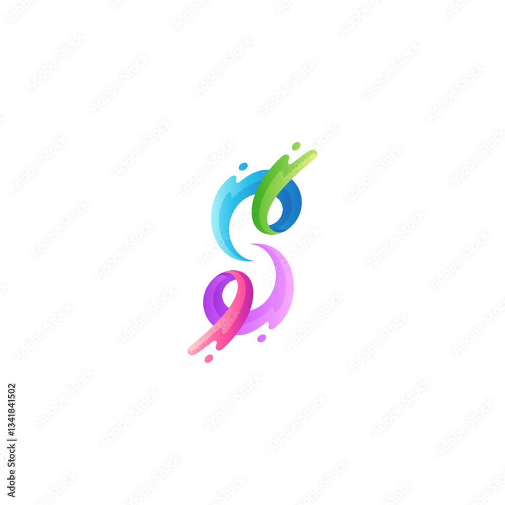 letter s logo with splash in 3d colorful design style