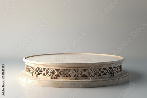 An elegant circular display platform with ornate patterned accents
