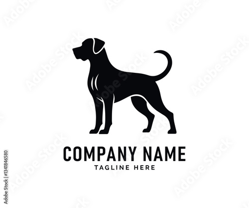 Dog Logo Design. Majestic Dog Silhouette Canine Breed, Black, Elegant, Profile, Standing