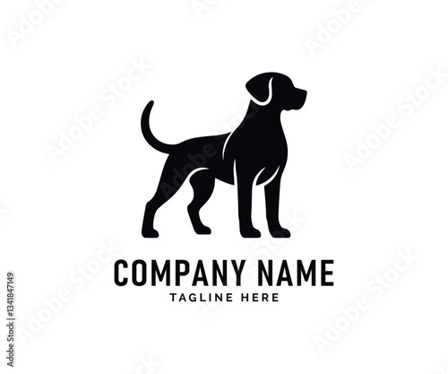 Dog Logo Design. Black Dog Silhouette, Canine Logo, Elegant Pet Design, Standing Posture, Simple Vector Graphic