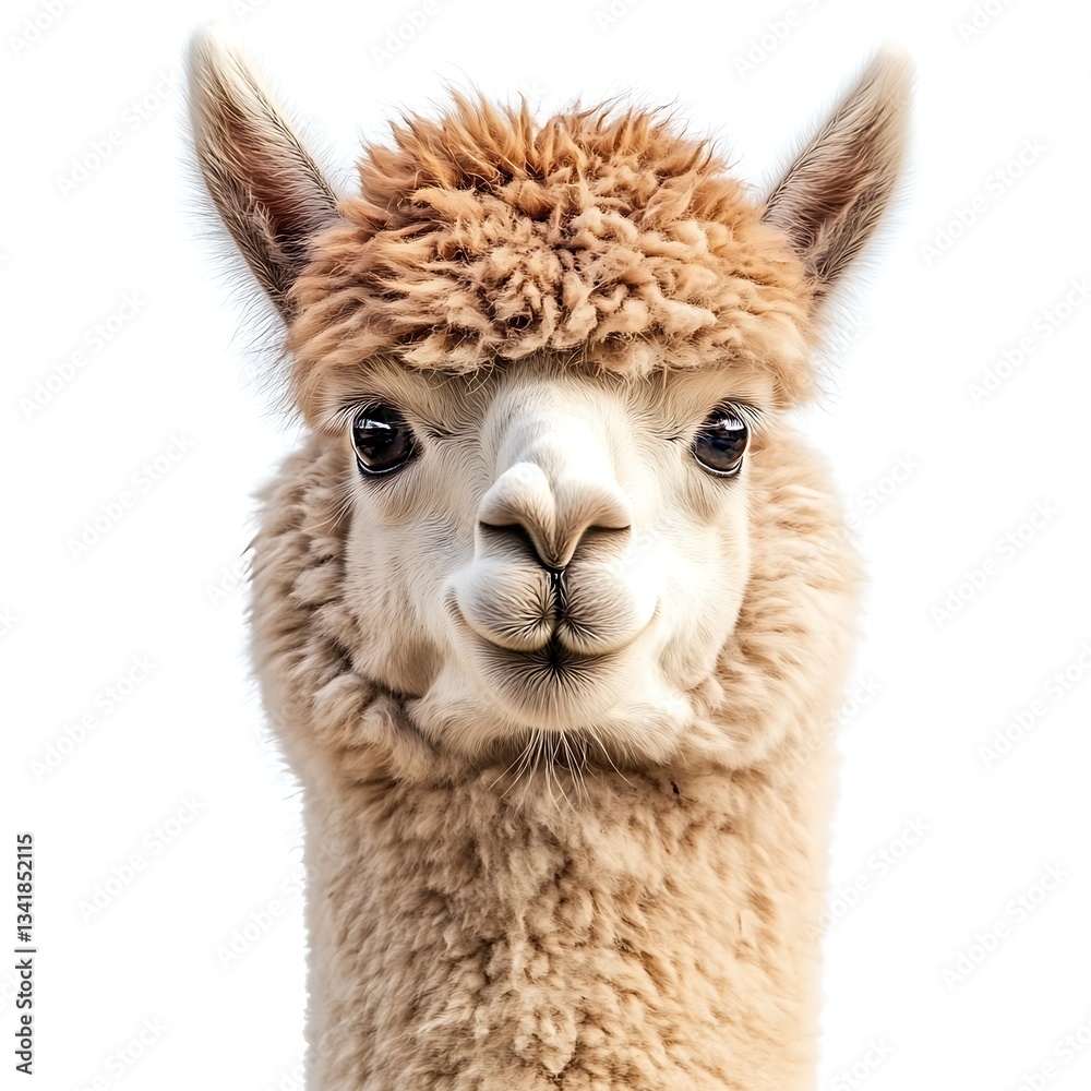 Obraz premium Alpaca Portrait: A captivating close-up portrait of a charming alpaca with soft, fluffy fur, capturing its gentle eyes and endearing expression.