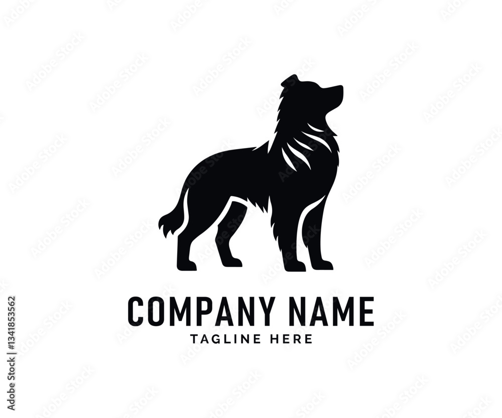 Obraz premium Dog Logo Design. Majestic Australian Shepherd Silhouette, Dog Breed Logo